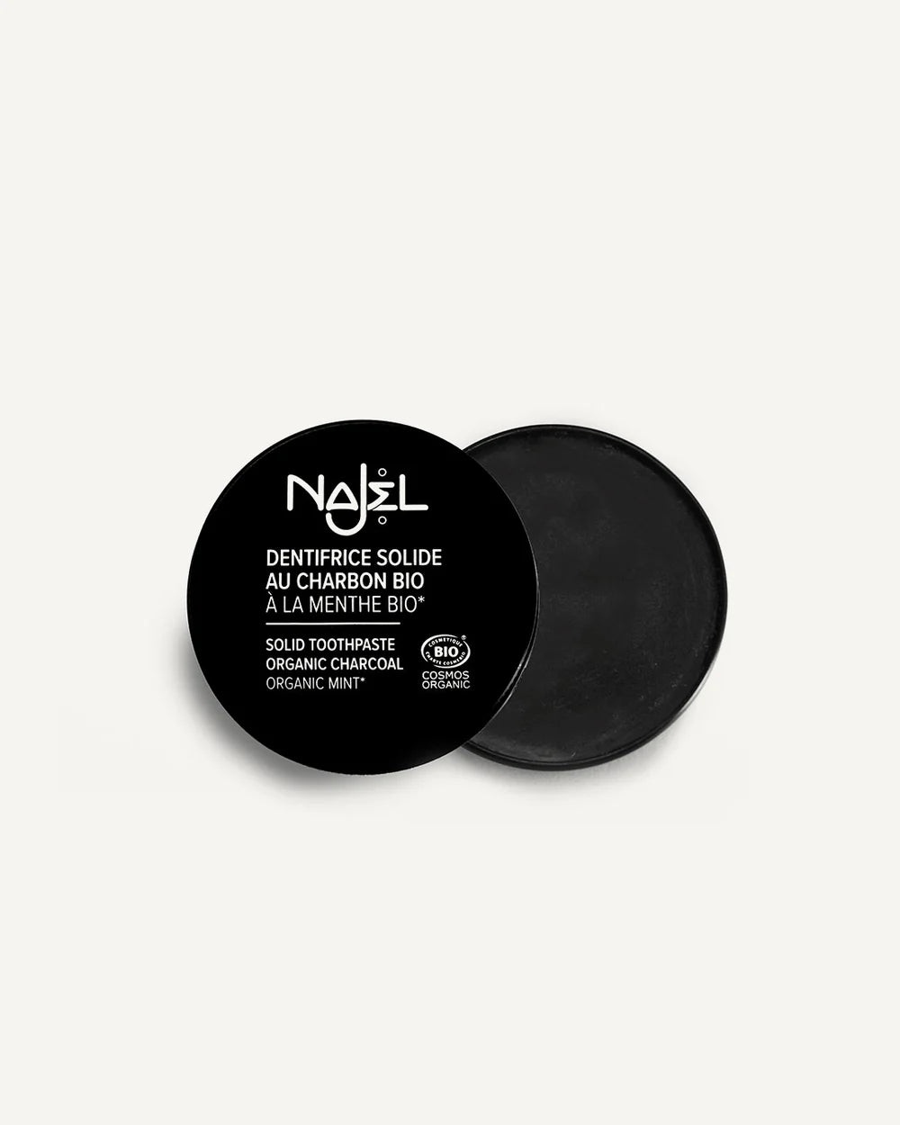 Solid toothpaste with organic charcoal